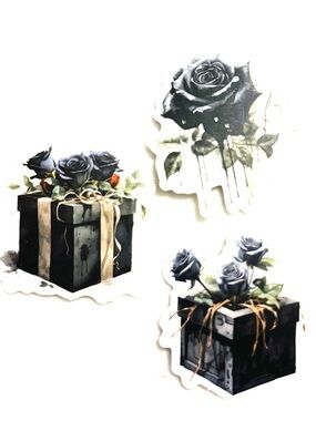 💜 Vintage Antiquarian Dark Aesthetic Black & Blue Rose Stickers